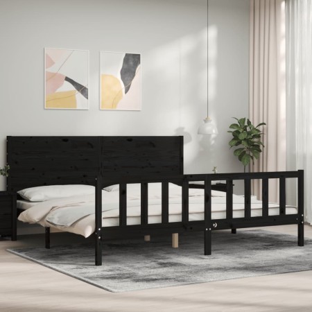 Estructura de cama con cabecero madera maciza negro 200x200 cm de vidaXL, Camas y somieres - Ref: Foro24-3192775, Precio: 225...