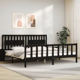 Bed frame with black solid wood headboard 200x200 cm by vidaXL, Beds and slatted bases - Ref: Foro24-3192450, Price: 219,11 €...