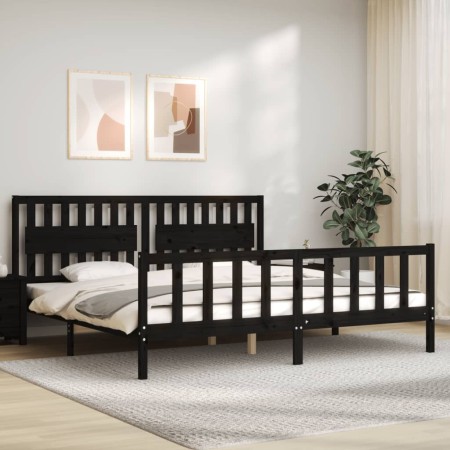Estructura de cama con cabecero madera maciza negro 200x200 cm de vidaXL, Camas y somieres - Ref: Foro24-3192450, Precio: 221...