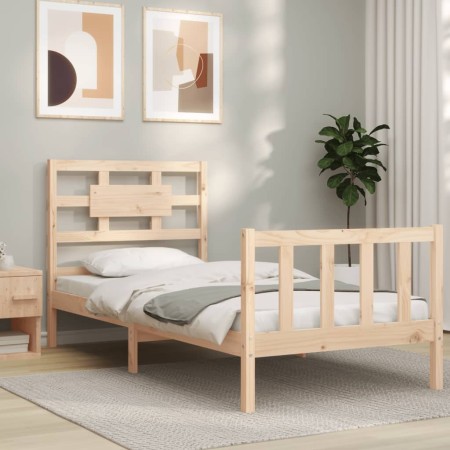 Estructura de cama con cabecero madera maciza de vidaXL, Camas y somieres - Ref: Foro24-3192521, Precio: 93,58 €, Descuento: %