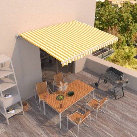 Toldo retráctil manual amarillo y blanco 450x300 cm en Toldos | Comprar online en Foru.es