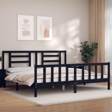 Estructura de cama con cabecero madera maciza negro 200x200 cm de vidaXL, Camas y somieres - Ref: Foro24-3192905, Precio: 206...