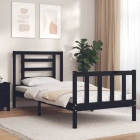Estructura de cama con cabecero madera maciza negro 100x200 cm de vidaXL, Camas y somieres - Ref: Foro24-3192875, Precio: 130...
