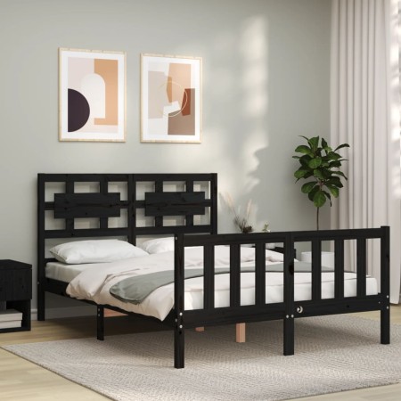 Estructura de cama con cabecero madera maciza negro 140x190 cm de vidaXL, Camas y somieres - Ref: Foro24-3192540, Precio: 180...