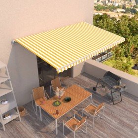 Toldo retráctil manual amarillo y blanco 500x300 cm en Toldos | Comprar online en Foru.es