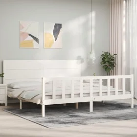 Estructura de cama con cabecero madera maciza blanco 200x200 cm de vidaXL, Camas y somieres - Ref: Foro24-3192772, Precio: 20...