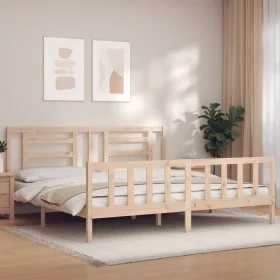 Bed frame with solid wood headboard 200x200 cm by vidaXL, Beds and slatted bases - Ref: Foro24-3192901, Price: 142,83 €, Disc...