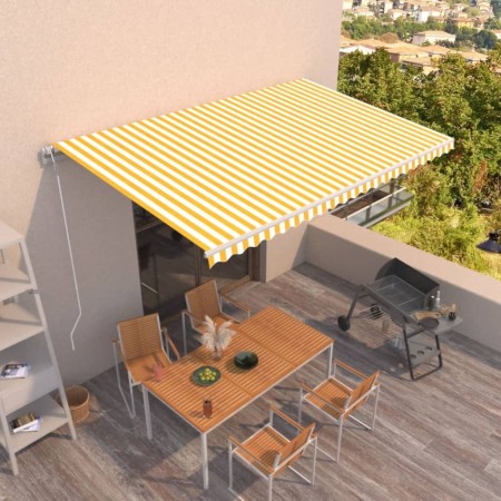 Toldo retráctil automático amarillo y blanco 500x300 cm en Toldos | Comprar online en Foru.es