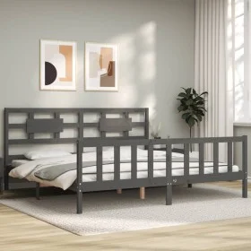 Estructura de cama con cabecero madera maciza gris 200x200 cm de vidaXL, Camas y somieres - Ref: Foro24-3192578, Precio: 172,...