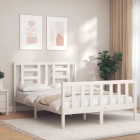Weißer Massivholzbettrahmen mit Kopfteil 140x190 cm von vidaXL, Betten und Lattenroste - Ref: Foro24-3192862, Preis: 133,68 €...