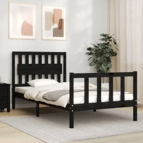 Bed frame with black solid wood headboard 100x200 cm by vidaXL, Beds and slatted bases - Ref: Foro24-3192420, Price: 136,72 €...