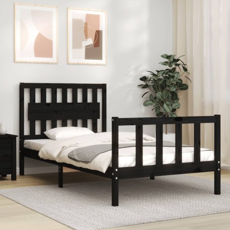 Estructura de cama con cabecero madera maciza negro 100x200 cm de vidaXL, Camas y somieres - Ref: Foro24-3192420, Precio: 138...