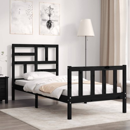 Estructura de cama individual con cabecero madera maciza negro de vidaXL, Camas y somieres - Ref: Foro24-3193040, Precio: 125...