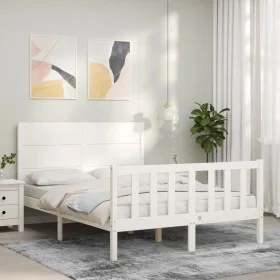 Weißer Massivholzbettrahmen mit Kopfteil 140x190 cm von vidaXL, Betten und Lattenroste - Ref: Foro24-3192732, Preis: 195,43 €...