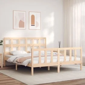 Bettgestell mit Massivholzkopfteil 160x200 cm von vidaXL, Betten und Lattenroste - Ref: Foro24-3193021, Preis: 133,00 €, Raba...