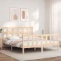 Bed frame with solid wood headboard 160x200 cm by vidaXL, Beds and slatted bases - Ref: Foro24-3193021, Price: 133,00 €, Disc...