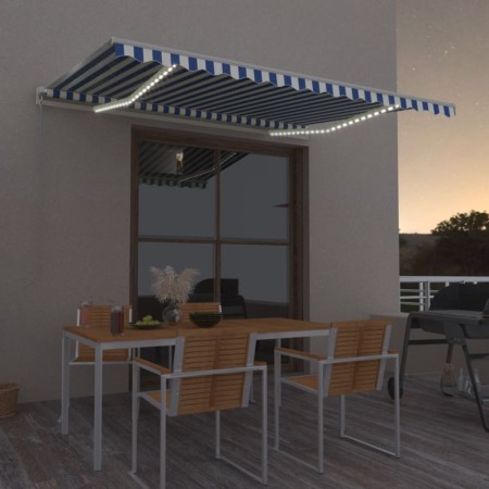 Toldo manual retráctil con LED azul y blanco 400x350 cm en Toldos | Comprar online en Foru.es