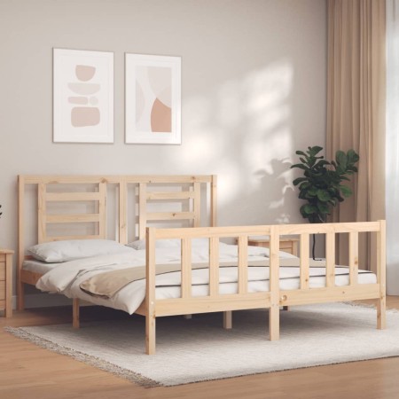 Estructura de cama de matrimonio con cabecero madera maciza de vidaXL, Camas y somieres - Ref: Foro24-3192886, Precio: 152,42...