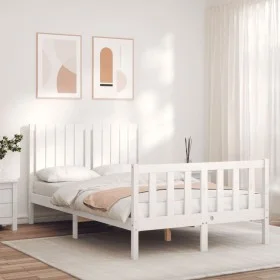 Weißer Massivholzbettrahmen mit Kopfteil 120x200 cm von vidaXL, Betten und Lattenroste - Ref: Foro24-3192942, Preis: 132,11 €...