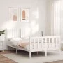 White solid wood bed frame with headboard 120x200 cm by vidaXL, Beds and slatted bases - Ref: Foro24-3192942, Price: 132,11 €...