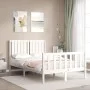 White solid wood bed frame with headboard 120x200 cm by vidaXL, Beds and slatted bases - Ref: Foro24-3192942, Price: 132,11 €...