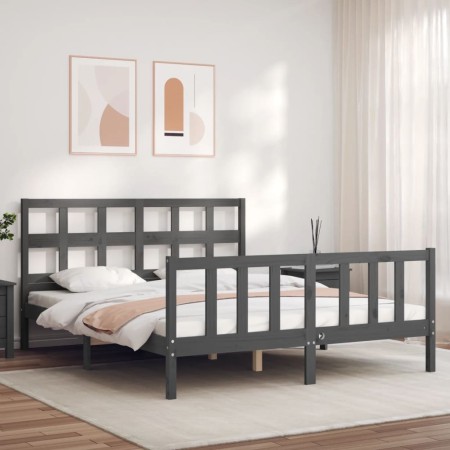 Estructura de cama matrimonio con cabecero madera maciza gris de vidaXL, Camas y somieres - Ref: Foro24-3193018, Precio: 151,...