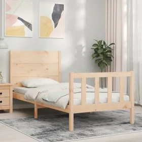 Estructura de cama con cabecero madera maciza 90x200 cm de vidaXL, Camas y somieres - Ref: Foro24-3192736, Precio: 97,94 €, D...