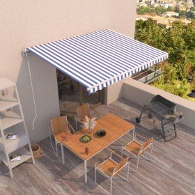 Toldo automático retráctil azul y blanco 400x350 cm en Toldos | Comprar online en Foru.es