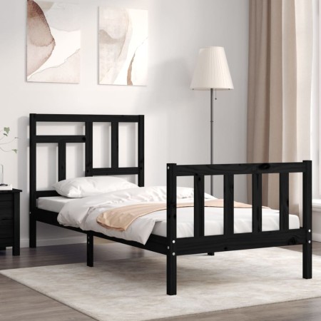 Estructura de cama individual con cabecero madera maciza negro de vidaXL, Camas y somieres - Ref: Foro24-3193105, Precio: 119...