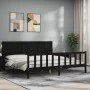 Bed frame with black solid wood headboard 200x200 cm by vidaXL, Beds and slatted bases - Ref: Foro24-3192645, Price: 226,25 €...