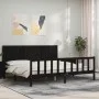 Bed frame with black solid wood headboard 200x200 cm by vidaXL, Beds and slatted bases - Ref: Foro24-3192645, Price: 226,25 €...