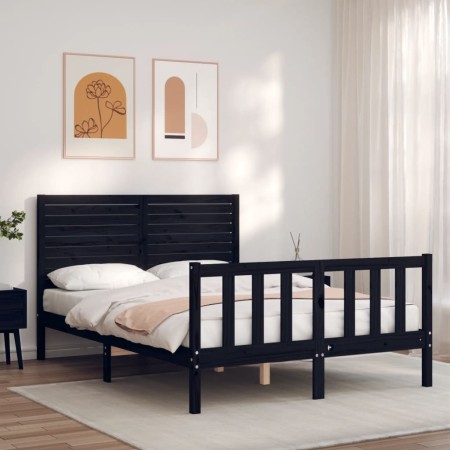 Estructura de cama con cabecero madera maciza negro 140x190 cm de vidaXL, Camas y somieres - Ref: Foro24-3193190, Precio: 203...