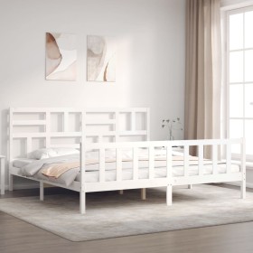 Estructura de cama con cabecero madera maciza blanco 200x200 cm de vidaXL, Camas y somieres - Ref: Foro24-3193097, Precio: 15...