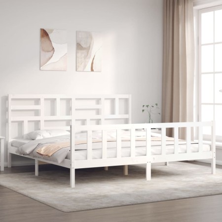 Estructura de cama con cabecero madera maciza blanco 200x200 cm de vidaXL, Camas y somieres - Ref: Foro24-3193097, Precio: 15...