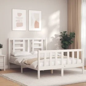 Estructura de cama con cabecero madera maciza blanco 120x200 cm de vidaXL, Camas y somieres - Ref: Foro24-3192877, Precio: 12...