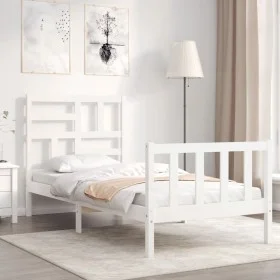 Weißer Bettrahmen aus Massivholz mit Kopfteil von vidaXL, Betten und Lattenroste - Ref: Foro24-3193042, Preis: 99,85 €, Rabat...