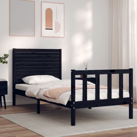 Estructura de cama individual con cabecero madera maciza negro de vidaXL, Camas y somieres - Ref: Foro24-3193170, Precio: 136...