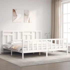 Estructura de cama con cabecero madera maciza blanco 200x200 cm de vidaXL, Camas y somieres - Ref: Foro24-3193162, Precio: 15...