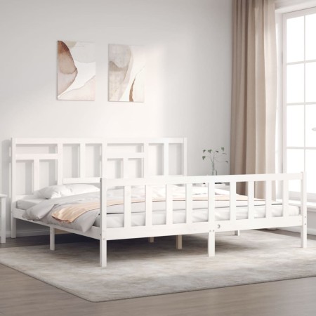 Estructura de cama con cabecero madera maciza blanco 200x200 cm de vidaXL, Camas y somieres - Ref: Foro24-3193162, Precio: 15...