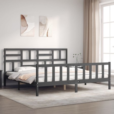 Estructura de cama con cabecero madera maciza gris 200x200 cm de vidaXL, Camas y somieres - Ref: Foro24-3193098, Precio: 171,...