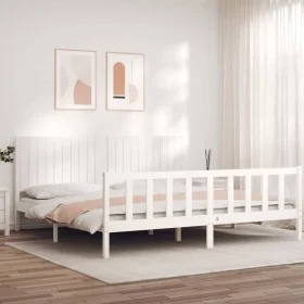 Estructura de cama con cabecero madera maciza blanco 200x200 cm de vidaXL, Camas y somieres - Ref: Foro24-3192967, Precio: 19...