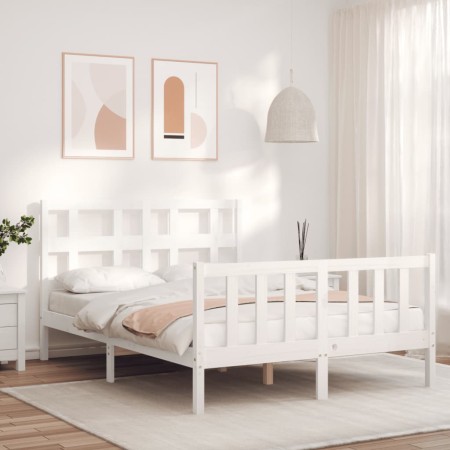 Estructura cama de matrimonio con cabecero madera maciza blanco de vidaXL, Camas y somieres - Ref: Foro24-3192982, Precio: 12...