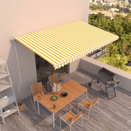 Toldo retráctil automático amarillo y blanco 500x350 cm en Toldos | Comprar online en Foru.es