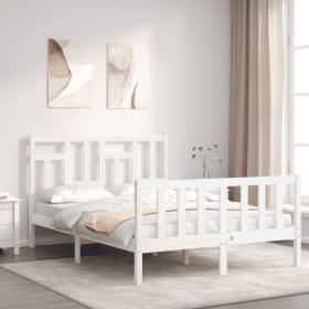 Estructura cama de matrimonio con cabecero madera maciza blanco de vidaXL, Camas y somieres - Ref: Foro24-3193112, Precio: 12...