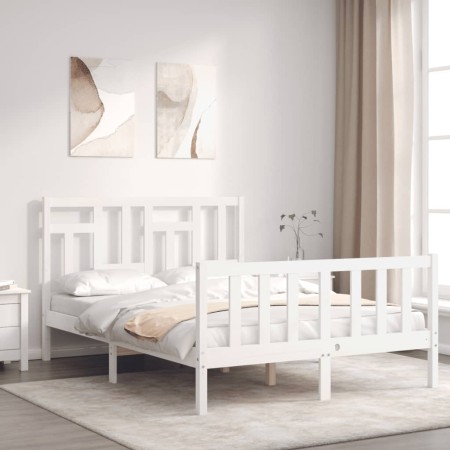 Estructura cama de matrimonio con cabecero madera maciza blanco de vidaXL, Camas y somieres - Ref: Foro24-3193112, Precio: 12...