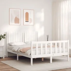 White solid wood bed frame with headboard 140x190 cm by vidaXL, Beds and slatted bases - Ref: Foro24-3192927, Price: 158,79 €...