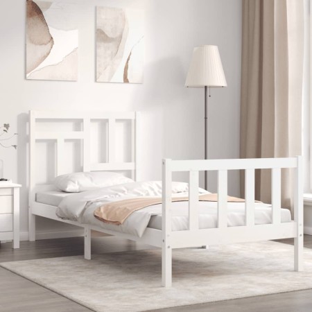 Estructura de cama con cabecero madera maciza blanco 90x200 cm de vidaXL, Camas y somieres - Ref: Foro24-3193127, Precio: 95,...
