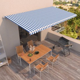 Toldo automático retráctil azul y blanco 600x350 cm en Toldos | Comprar online en Foru.es