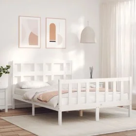 White solid wood bed frame with headboard 140x200 cm by vidaXL, Beds and slatted bases - Ref: Foro24-3193012, Price: 131,97 €...