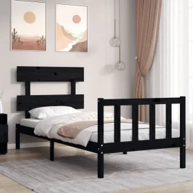 Bed frame with black solid wood headboard 100x200 cm by vidaXL, Beds and slatted bases - Ref: Foro24-3193265, Price: 127,55 €...